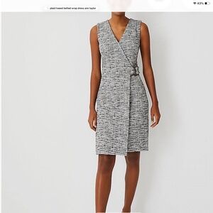 Plaid tweed belted faux-wrap dress